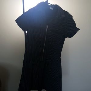 Black Pinstripe Punk Style Mini Dress